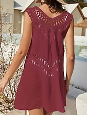 cheap Beach Dresses-Women's Swimwear Cover Up Swim Dress Dress Swimsuit Cut Out Vacation Beach Wear Solid Color V Neck Sleeveless Bathing Suits
