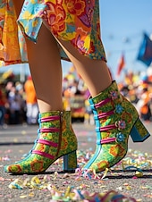 olcso Női cipő-Női Mardi Gras Színes Virágos Csipkés Magassarkú Csizmák – Élénk Retro 1970-es Évek Inspirálta Design Világos Virágos Részletekkel Tökéletes Karneválra Fesztiválokra és Jelmezes Eseményekre