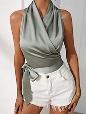 Недорогие Нарядные блузки-Жен. Блуза Открытая спина Полотняное плетение Стиль Секси Без рукавов НАЙКА НЕКО Обычные топы Праздники На выход Синий Черный Цвет шампанского Светло-зеленый Лиловый Лето Весна