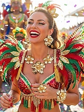 お買い得  アクセサリー-女性用 ステートメント ゴールドトーン フラワージュエリーセット – 合金ネックレス、イヤリング、ブレスレット、リング、カーニバル、マルディグラ、コスチュームパーティー用