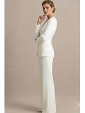 Недорогие Женские костюмы-Жен. Костюмы-2 Из двух частей Футляр Бизнес Офис Официальные Стретч-креп Элегантный стиль Смокинг Современное Длинный рукав V-образный вырез Однобортный крой