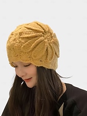 cheap Women's Hats-Women's Red Crochet Flower Bud Hat – Soft and Cozy Knitted Beanie for Winter, Stylish and Warm Accessory for Casual and Outdoor Activities