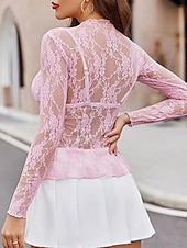 economico Bluse Semplici-Per donna Camicia popover Camicia casual Blusa Pizzo Patchwork Tinta unica Elegante Casual Manica Lunga Collo alla coreana Top Regolari Quotidiano Feste Ferie Nero Bianco Rosa Rosso Fucsia Estate