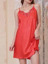 tanie Jednoczęściowe piżamy (kombinezony) damskie-Damskie Koszula nocna Codzienny Miękkie Satynowe Czyste kolory Koronka Odkryte plecy Sukienka Codzienny Dom Łóżko Bez rękawów Paski Błękit jeziora Czarny Biały Rumiany róż Czerwony Lato Luźna