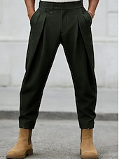 cheap Slim-Men's Trousers Dress Pants Chinos Pocket Pleats Solid Color Comfort Wearable Daily Outdoor Office Streetwear Stylish Black Green