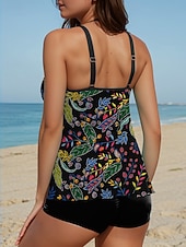 economico Tankini-WOMEN'S TANKINI 2 PEZZI COSTUME DA BAGNO ALTA VITA SENZA SCHIENA VACANZA AL MARE STAMPA GRAFICA FLOREALE COLLETTO A U SENZA MANICHE
