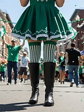 cheap St. Patrick's Day-Women's Green Knee-High Boots with Button Detail – Stylish and Vintage Heeled Footwear for St. Patrick's Day Parades, Festivities and Celebrations