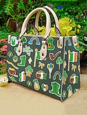  Damestas in groene ruitjesprint met klavertjesmotief, perfect voor St. Patrick's Day en dagelijks gebruik.