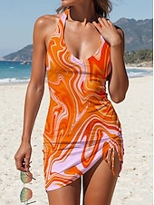 billiga Tankinis-Dam Badkläder Tankini Kjol Baddräkt Halterneck Elegant Semester Blommig Grafisk Ärmlös Baddräkter