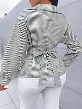 preiswerte Streifen- und geometrische Blusen-Damen Bluse Elegante Oberteile Gerafft Knöpfe Druck Einfach Gestreift Elegant Vintage Täglich Langarm Hemdkragen Normale Oberteile Täglich Arbeit Ferien Schwarz Rosa Himmelblau Grün Sommer Frühling