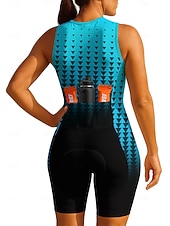 economico Abbigliamento Triathlon Donna-Per donna Maglia da Ciclismo Tuta da triathlon Maglia da downhill Senza Maniche Estate Primavera Autunno Blu Geometrico Sfumatura Bicicletta Protezione solare Resistente ai Raggi UV Cuscinetto 3D