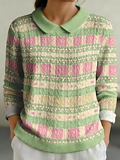 preiswerte Grafik-Hoodies-Damen Pullover Sweatshirt Patchwork Druck Grafik Einfach Elegant Warm Mode Langarm Revers Normale Oberteile Heim Arbeit Straße Blau Saphir Rosa Dunkelgrün Violett Herbst Winter