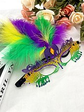 levne Příslušenství-Dámská pírková benátská maškarní maska - Barevný laserem vyřezávaný kostýmový doplněk pro karnevalové párty cosplay a oslavy