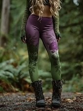 ieftine -Pentru femei Jambiere Colanți confortabili Vacanță Epocă Stilul etnic Lungime totală Talie Înaltă Floral Grafic Imprimare Comfortabil Strech Casual Zilnic În aer liber Mov Închis Mov Verde Primăvar