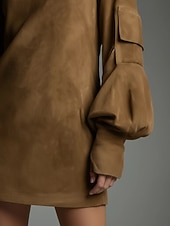 ieftine Rochie boho vestică-Pentru femei Rochie Mini Rochie teacă Rochie tip Bandage Vacanță Casual Vacanță Petrecere Stradă Fit regulat Simplu Guler Pe Gât Negru Maro Verde militar Toamnă