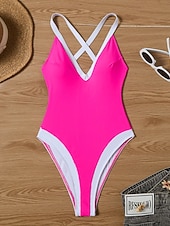 رخيصةأون قطعة واحدة-نسائي ملابس السباحة قطعة واحدة ملابس السباحة قطعة واحدة بملابس داخلية بقع بدون ظهر العطلة ملابس الشاطئ ألوان متناوبة يغرق بدون كم بدلة سباحة