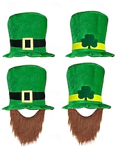 お買い得  アクセサリー-男性用の聖パトリックの日のレプラコーン帽子と偽のひげのセット、取り外し可能な偽のひげが付いた緑のアイルランドの衣装のトップハット、柔らかいポリエステル素材、パレード、パーティー、フェスティバルの衣装に使えるマルチカラーオプション