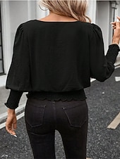 economico Bluse Eleganti-Per donna Blusa Top Eleganti Arricciato Patchwork Tinta unica Semplice Elegante Vintage Signore Manica Lunga Girocollo Top Regolari Quotidiano Lavoro Uscire Blu Nero Bianco Rosa Verde Estate Primavera