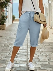 Недорогие Роскошные брюки-Жен. капри шорты Шорты из хлопка и льна Чино Укороченные Отпуск Уличный стиль На каждый день Длина колена Нормальная Полотняное плетение Кулиска Карман Удобный Дышащий Неэластичная