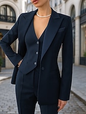 cheap Women's Suits-Women's 3 Pieces Suits Formal Wedding Guest Stretch Crepe Elegant Simple Minimalist Long Sleeve Ankle Length Peak Lapel Single Breasted