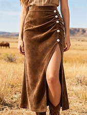 cheap Skirts-Women's Elegant Fashion Casual Maxi High Waist Skirts Plain Split Ends Micro-elastic Daily Street Brown Fall