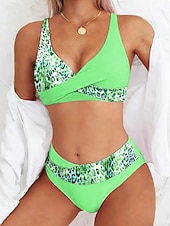 billiga Bikiniset-Dam Badkläder Bikini Kaxig Baddräkt Semester Mode Grafisk Prickig V-hals Ärmlös Baddräkter