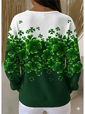 رخيصةأون هوديس وبلوزات القديس باتريك-سويت شيرت نسائي من سانت باتريك بمناسبة يوم القديس باتريك برسومات شامروك، دافئ، كلاسيكي، غير رسمي، بأكمام طويلة، رقبة دائرية، أعلى عادي، ملابس يومية، طباعة أزرار، أخضر