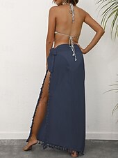 levne Zavinovací sukně-Dámské Plavky Šaty do vody Sukně Plavky Třásňový lem prázdniny Oblečení na pláž Pevná barva Bez rukávů Plavky