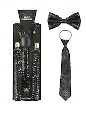abordables Accesorios-Conjunto de tirantes y corbata de poliéster con lentejuelas para hombre, diseño de corbata con cremallera, varios colores, perfecto para el Día de San Patricio y celebraciones de carnaval.