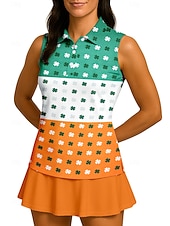  San Patrizio Per donna Trifoglio Maglietta sportiva Polo da golf Canotta Maglia da tennis Senza Maniche Floreale Bottoni UPF50+ Resistente ai Raggi UV Alta elasticità Traspirante Pallavolo Tennis Golf