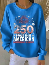 ieftine Ziua Independenței Top-Ziua Independenței Anniversary American Patriotism Pulover pentru femei Graphic Litera Cald Clasic Casual Manșon Lung Gât Rotund Print Casnic Stradă Albastru Negru Alb Roșu Primăvară Toamnă Iarnă