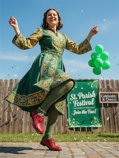  Γυναικεία πράσινα παπούτσια Oxford από ψεύτικο κροκόδειλο – φλατ παπούτσια με χαμηλό τακούνι και κορδόνια για την παρέλαση της ημέρας του Αγίου Πατρικίου, ιρλανδικά ρούχα φεστιβάλ &εορτασμοί διακοπών