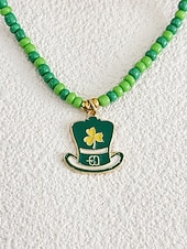 levne Příslušenství-Dámský náhrdelník s trojlístkem ze slitiny a akrylu s různými styly přívěsků, zelené korálky, ideální na Den svatého Patrika i na každodenní nošení