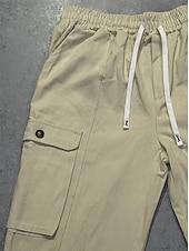 baratos Cargo Pants-Men's Cargo Pants Trousers Baggy Pants Drawstring Elastic Waist Multi Pocket Solid Color Windproof Comfort Knee Length Daily Outdoor Holiday Vacation Streetwear Army Green Apricot Inelastic