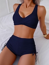 abordables Conjuntos de bikini-Bikini de mujer de 2 piezas bañador bragas delgadas espalda descubierta vacaciones playa ropa color sólido cuello en v sin mangas trajes de baño