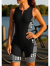 お買い得  ウィメンズトライアスロンウェア-女性用 サイクリングジャージー トライスーツ ダウンヒルジャージー ノースリーブ 夏 春 秋 ブラック 幾何学模様 波点 おかしい バイク サンスクリーン UV耐性 3Dパッド サイクリング 速乾性 スポーツ 衣類