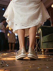 billige Brud-glitrende rhinestone loafers for kvinner – glitrende slip-on leiligheter med sløyfedesign for bryllup, fester og spesielle anledninger