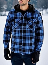 preiswerte Lässige Jacken-Herren Wintermantel Hemdjacke Fleecejacke Freizeitjacke Lässig Täglich Thermowarm Tasche Herbst Winter Karomuster Streetwear Täglich Mit Kapuze Regulär Blau Schwarz Weiß Rote Dunkelgrün Jacken