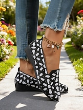 Χαμηλού Κόστους Γυναικείες Μπαλαρίνες-Γυναικεία μαύρα μοκασίνια με σχέδιο λουλουδιών - άνετα, casual φλατ παπούτσια με ανάγλυφο σχέδιο, ιδανικά για καθημερινές δουλειές, εξόδους στο brunch, βόλτες στον κήπο και casual εμφανίσεις στο γραφείο.