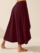 baratos Saias Ativas-Mulheres Elegante Estilo bonito Médio Cintura Alta Saias Tecido Franzido Hem irregular Sem Elasticidade Diário Praia Preto Vermelho Azul Roxo Verão
