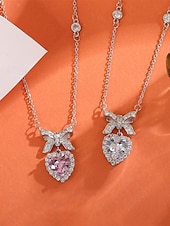 tanie Walentynki-damski naszyjnik ze stopu metali w kształcie serca z kokardką, dostępny w kolorze białym i różowym, idealny na Walentynki