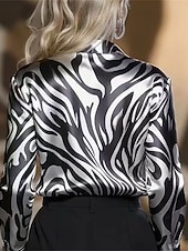 billiga Kostymblusar-Dam Skjorta Elegant Satin topp Blus Rynkad Knappar Mönster Slät Elegant Vintage Dagligen Långärmad Tröjkrage Vanliga toppar Dagligen Arbete Helgdag Silver Guld Höst Vinter