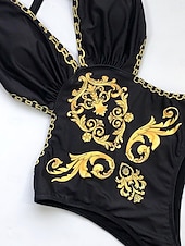 tanie Stroje kąpielowe jednoczęściowe-Kobiety jednoczęściowy strój kąpielowy wyszczuplający seksowny z wycięciem Boho monokini modelujący brzuch wysoki pas smukły bez pleców na wakacje plażowe z kwiatowym dekoltem bezrękawnik