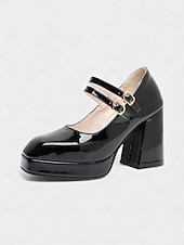 お買い得  女性の靴-女性用マルディグラ赤のパテントフェイクレザープラットフォームヒールにダブルバックルのメリージェーンシューズ - カーニバル、パレード、フェスティバルのお祝いに最適