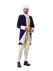 billiga Outfits-250-årsjubileum USA Rokoko Barock Kläder Lång ärm George Washington Alexander Hamilton Koloniala kostymer Maskeradkläder Herr Karnival Självständighetsdagen 4 juli Vuxen Kappa Byxor Krage