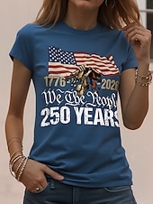  T-shirt patriote pour femmes impression graphique lettre style vintage classique à manches courtes col rond impression quotidienne weekend bleu été printemps automne