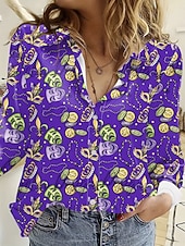 preiswerte Blumenblusen-Karneval Damen Hemd Bluse Grafisch Geometrisch Vintage Lässig Langarm V-Ausschnitt Hemdkragen Reguläre Oberteile Tägliche Patchwork Knöpfe Druck Schwarz Lila Sommer Frühling Herbst Winter