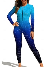 abordables Rash Guards Une Pièce-Femmes Standard Maillot Anti UV Rashguard intégral Maillot de bain Dégradé Océan avec soutien-gorge intégré ​fermeture éclair sur le devant Protection Solaire UV Couvrant UPF50+ manche longue Coque