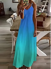 economico Arte &amp; Design Abiti-Per donna Abito maxi Vestito Estivo Abito a trapezio Abito Sottoveste Vacanza Casual Boho Spiaggia Vestibilità comoda Ombre Grafico Senza Maniche Scollo a V Blu Arancione Ametista Estate Primavera