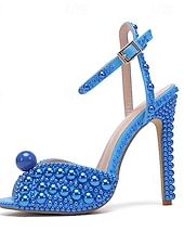 Недорогие Невеста-женские туфли на шпильке, украшенные жемчугом — элегантные свадебные туфли с ремешком на щиколотке и открытым носком